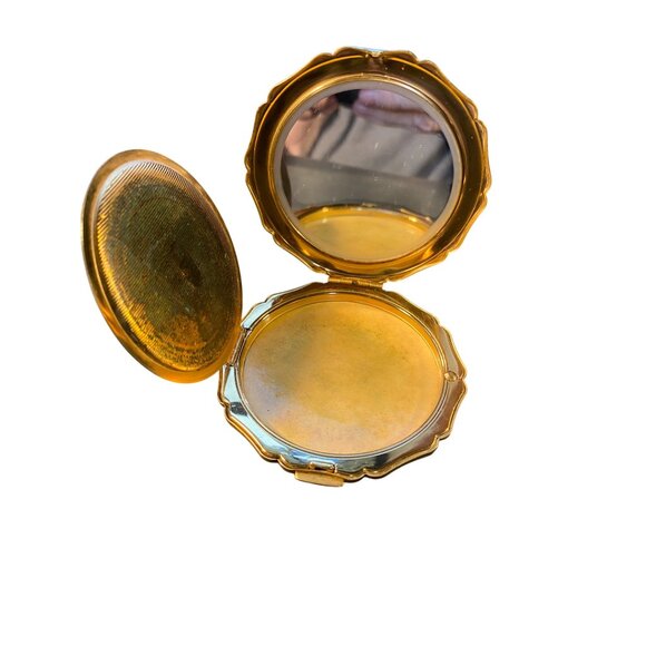 Vintage Floral Goldtone Compact Mirror With Intricate Hand-Painted Design & Inne - Picture 2 of 10